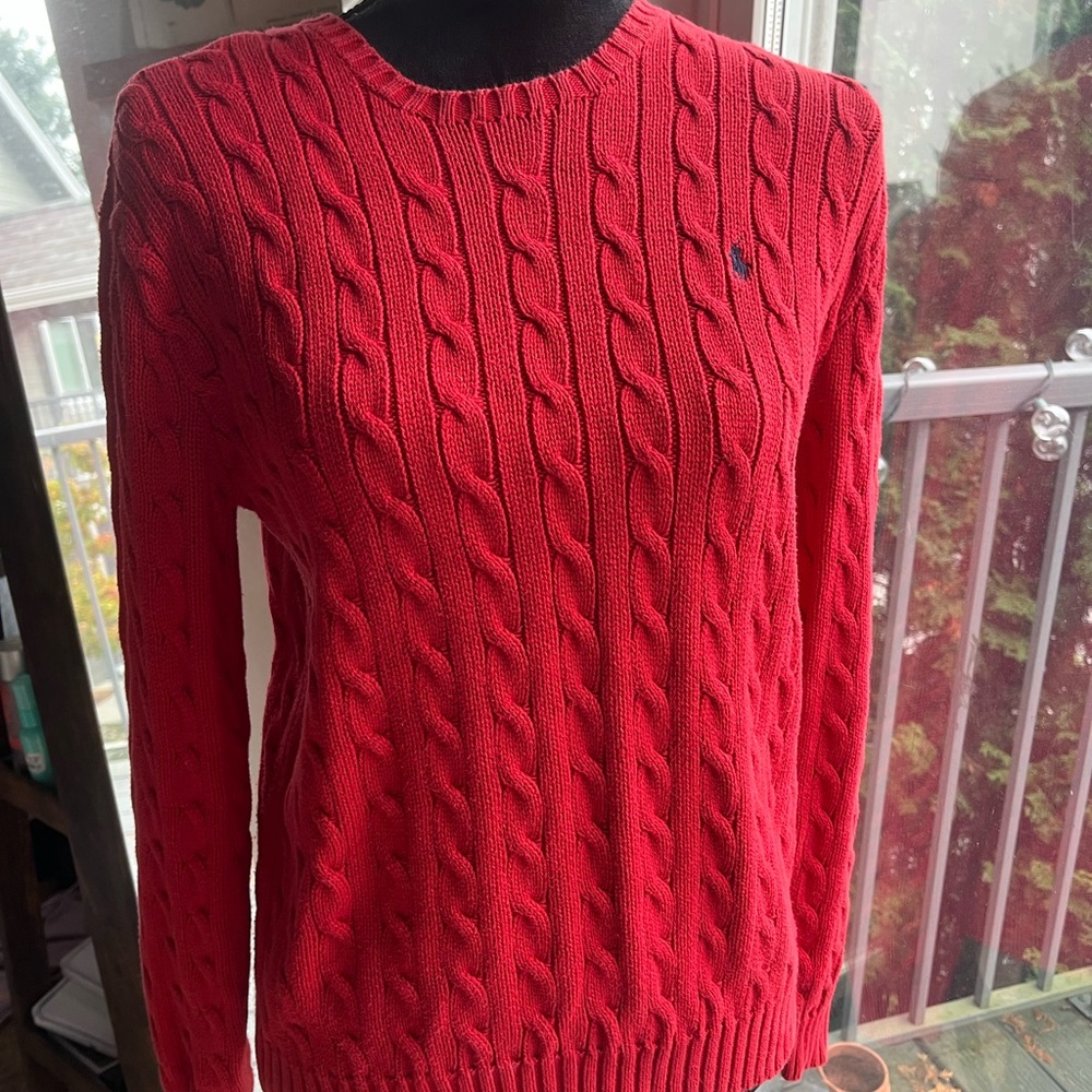Ralph Lauren Red Cable Knit Sweater